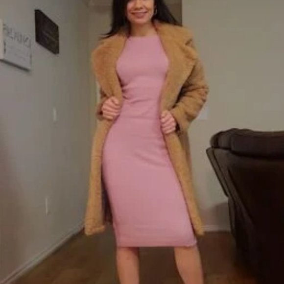 KHAKI OPEN FRONT TEDDY COAT FALL WINTER CONTEMPORARY CHIC STREETWEAR - Picture 7 of 7